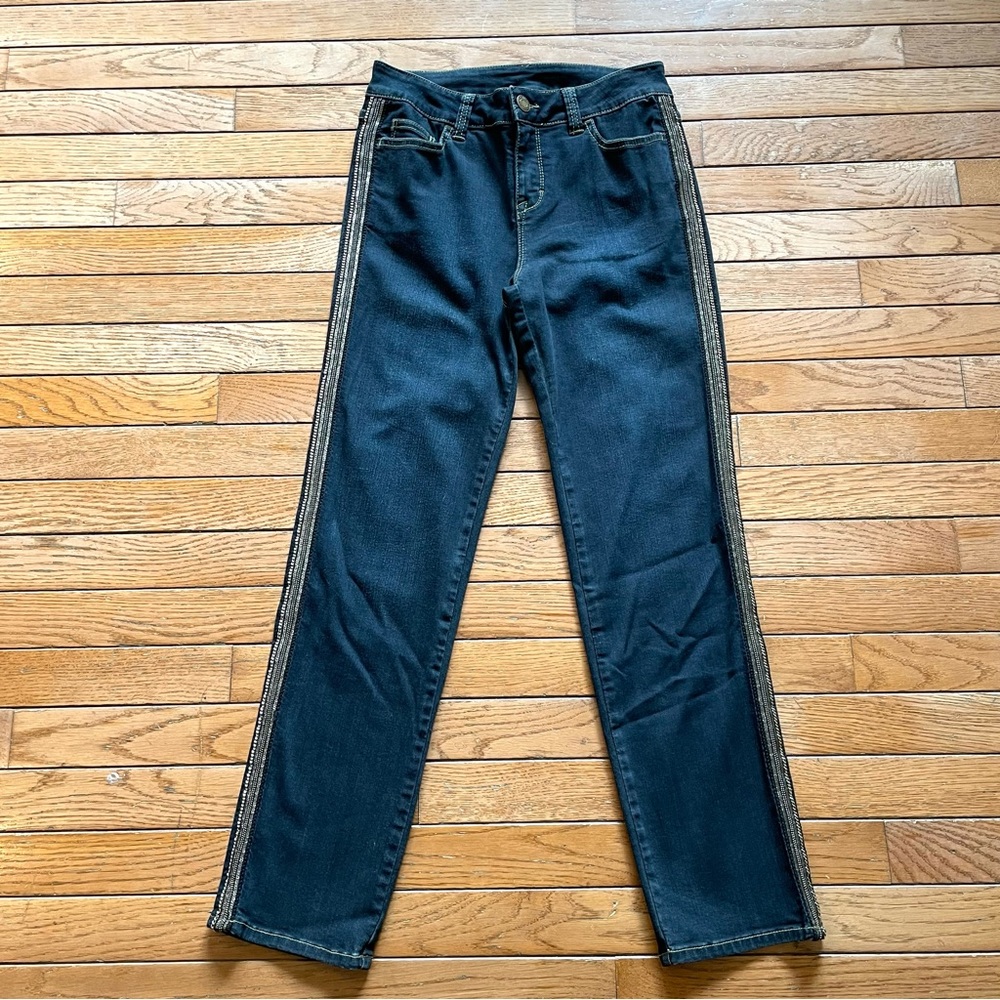NEW Jordache Straight Stretch Blue Jeans Embellished Silver Edging Size 4